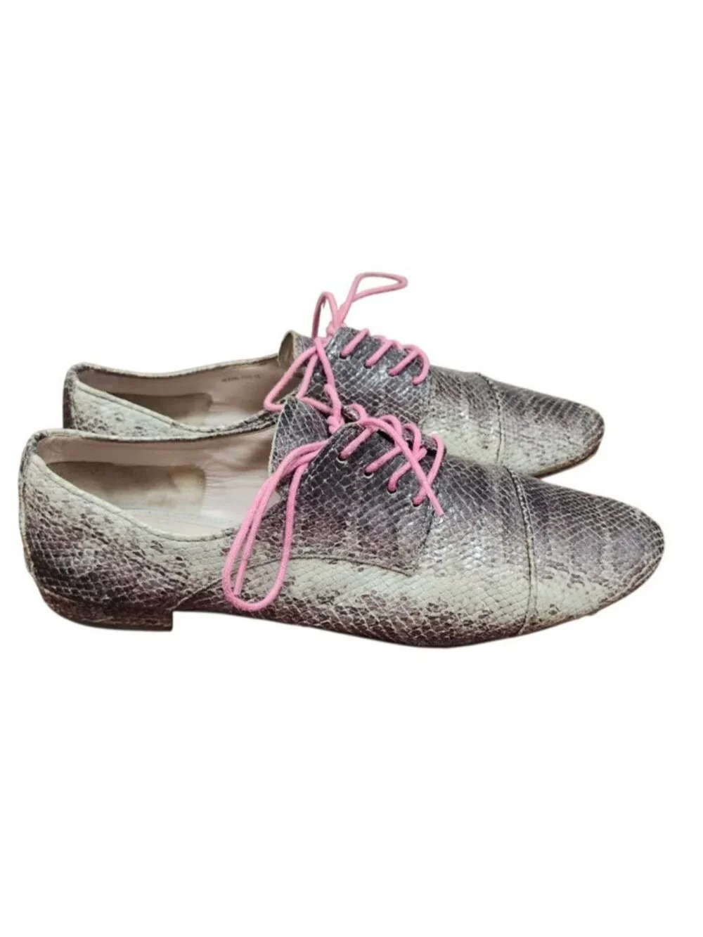 Miu Miu Reptile Print Lace-Up Oxford Shoes Pink Laces EU 38/US 7.5